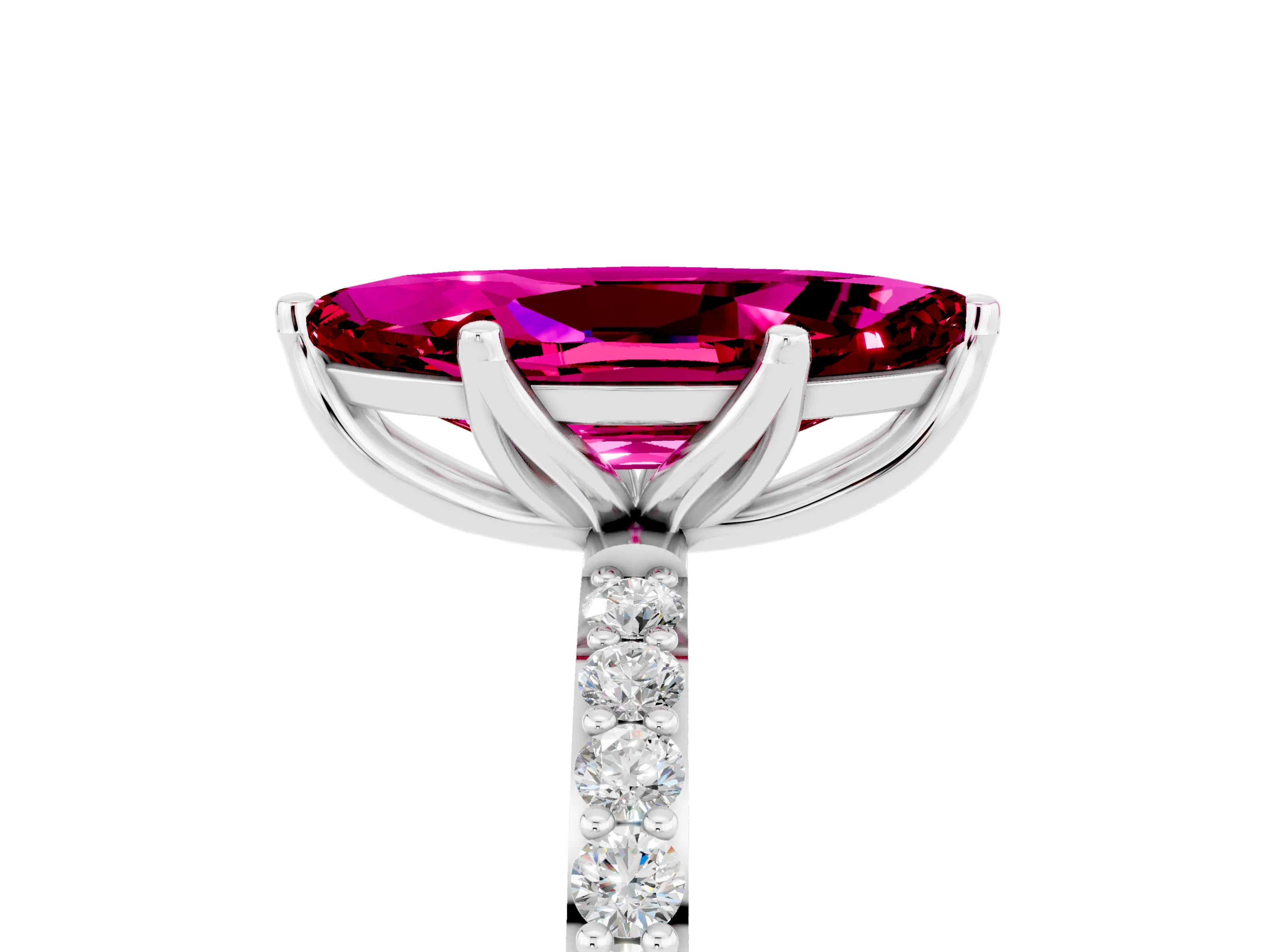White gold Marquise Cut Garnet Solitaire Engagement Ring with Pavé Band and Prong Setting_5