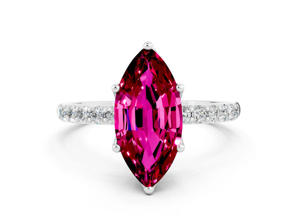 Silver Marquise Cut Garnet Solitaire Engagement Ring with Round  Pavé Band and Prong Setting