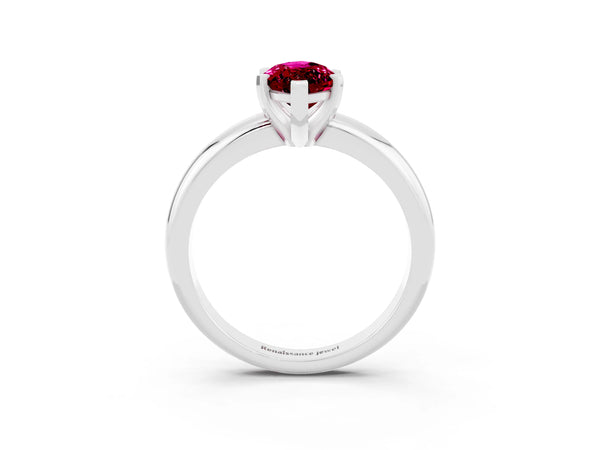 Platinum Marquise Cut Garnet Solitaire Engagement Ring with Round Band and Four-Prong Setting