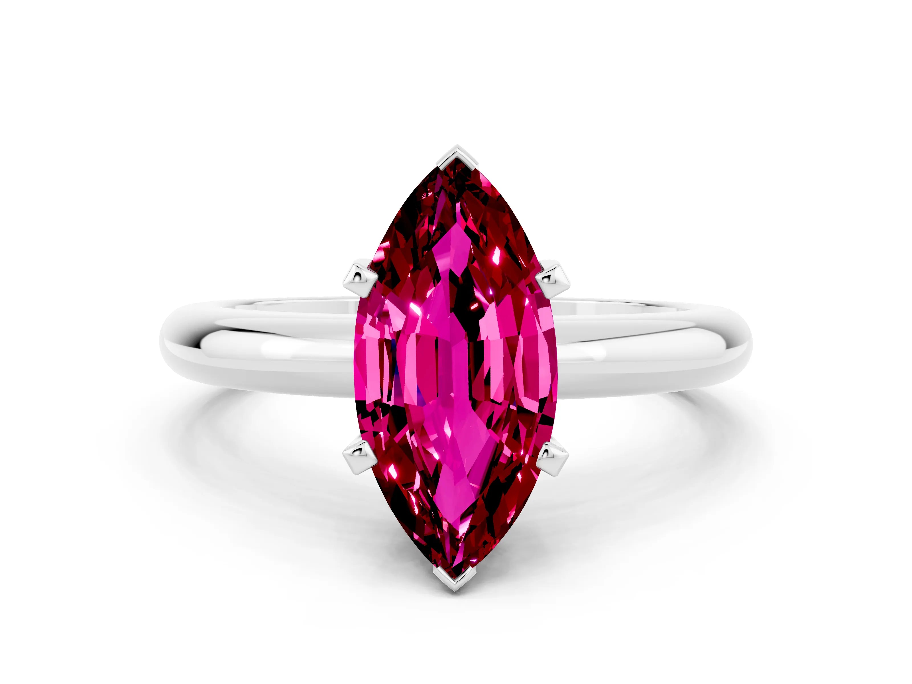 White gold Marquise Cut Garnet Solitaire Engagement Ring with Round Band and Four-Prong Setting
