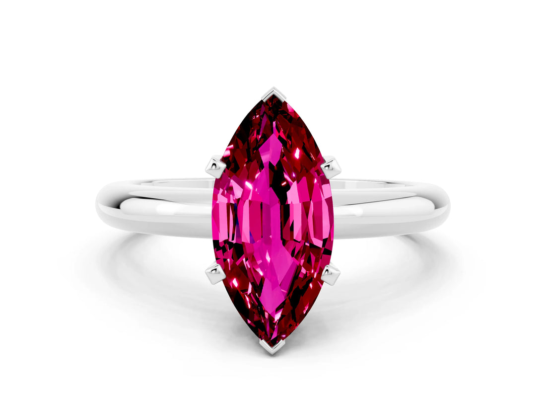 White gold Marquise Cut Garnet Solitaire Engagement Ring with Round Band and Four-Prong Setting