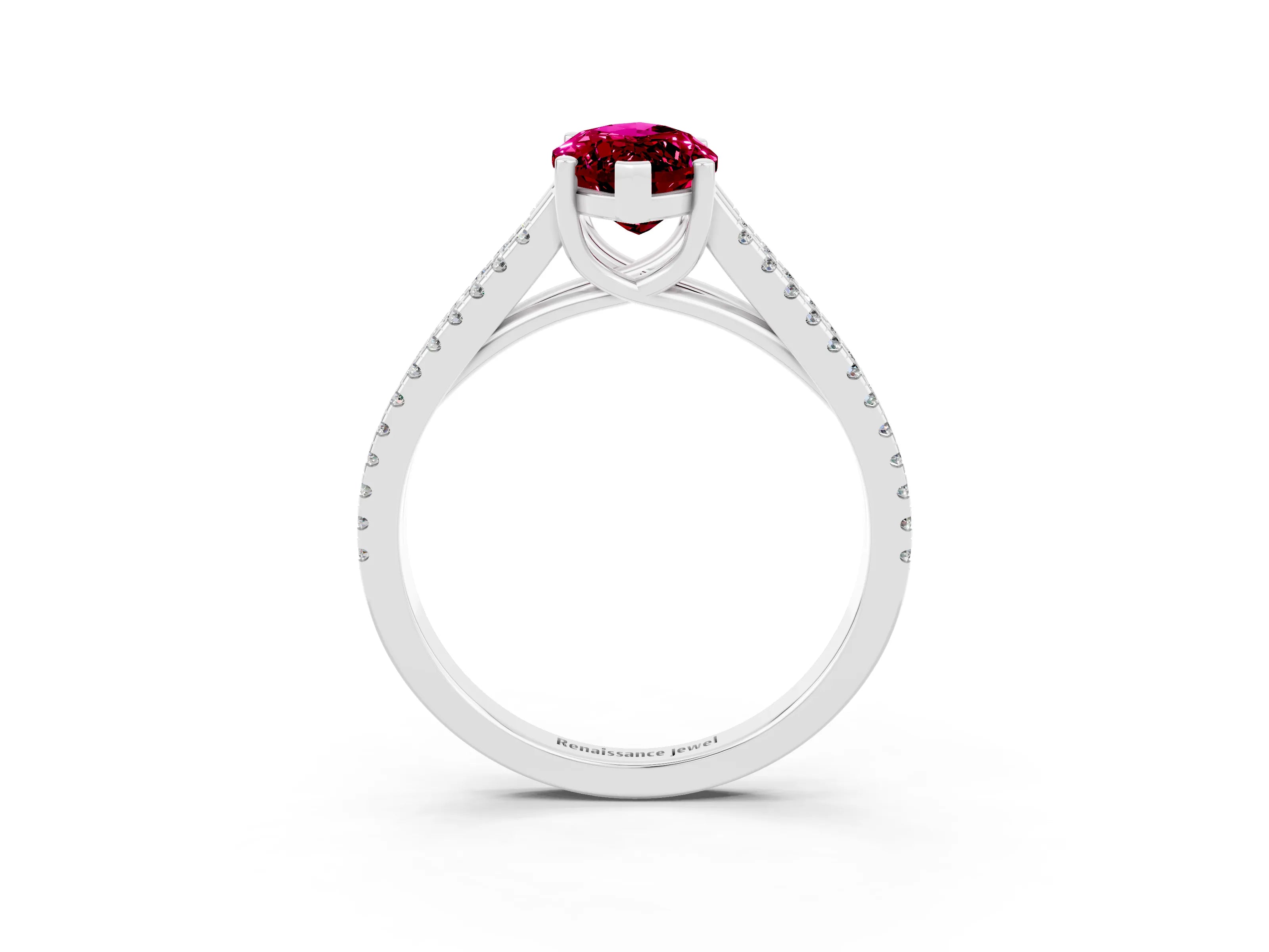 White gold Marquise Cut Garnet Solitaire Engagement Ring with Split Shank Pavé Band_3