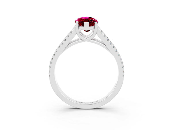 Silver Marquise Cut Garnet Solitaire Engagement Ring with Split Shank Pavé Band