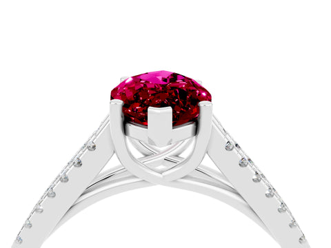 White gold Marquise Cut Garnet Solitaire Engagement Ring with Split Shank Pavé Band_4