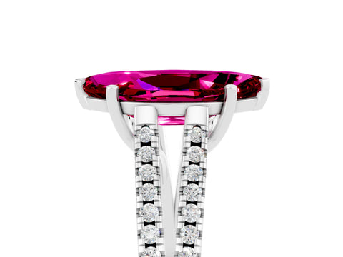 White gold Marquise Cut Garnet Solitaire Engagement Ring with Split Shank Pavé Band_5