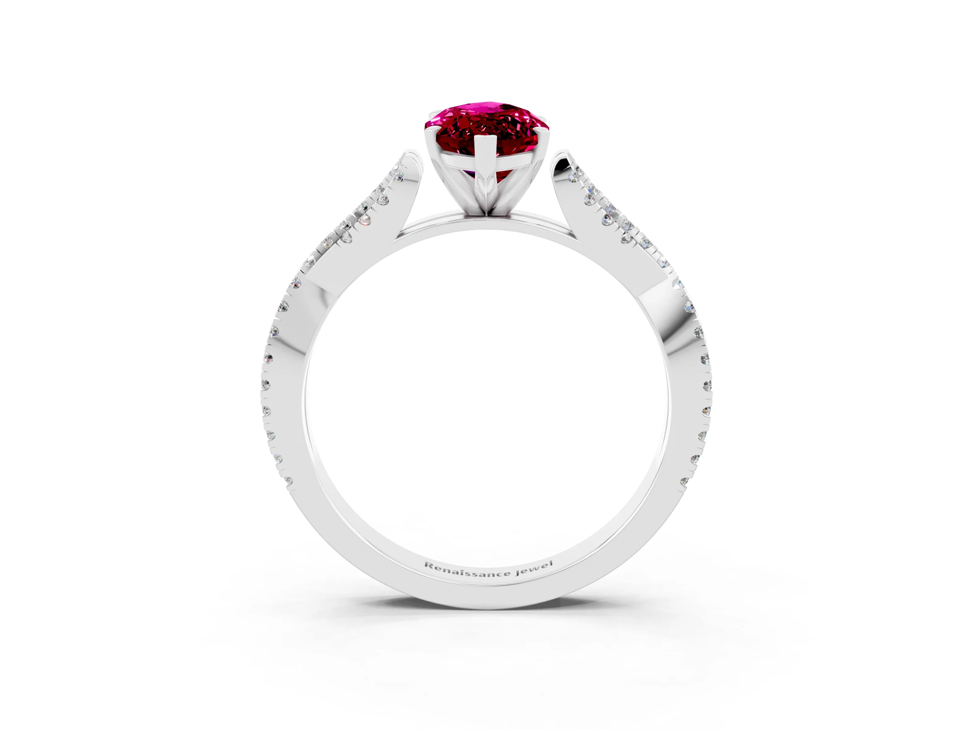 White gold Marquise Cut Garnet Solitaire Engagement Ring with Twisted Pavé Band and Four-Prong Setting_3