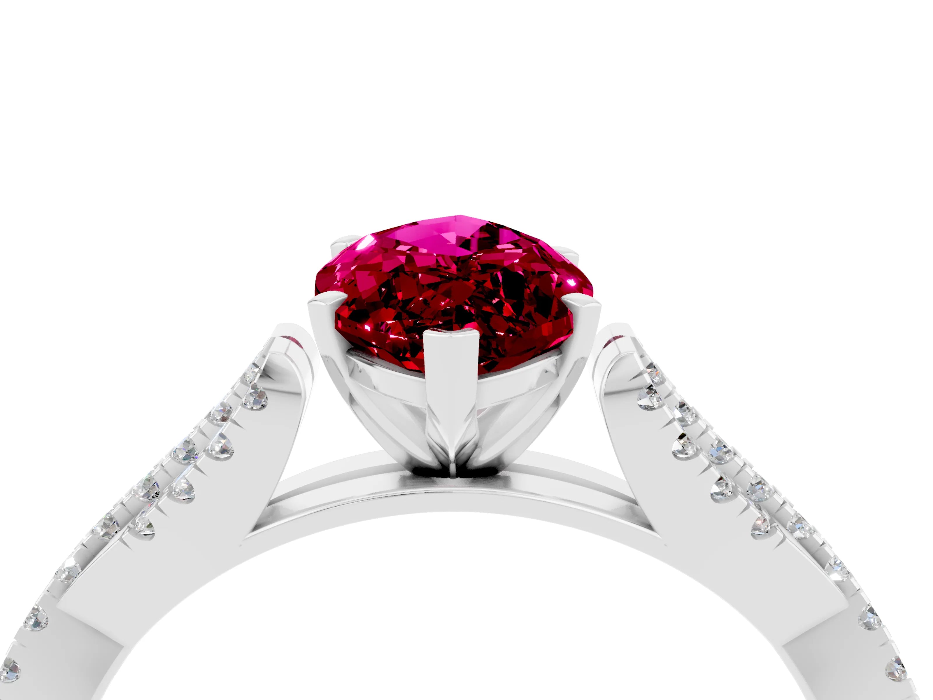 White gold Marquise Cut Garnet Solitaire Engagement Ring with Twisted Pavé Band and Four-Prong Setting_4