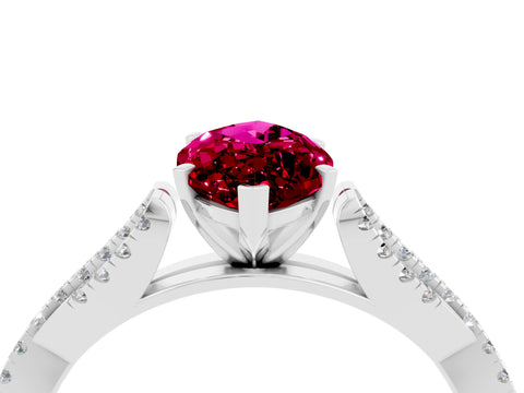 White gold Marquise Cut Garnet Solitaire Engagement Ring with Twisted Pavé Band and Four-Prong Setting_4