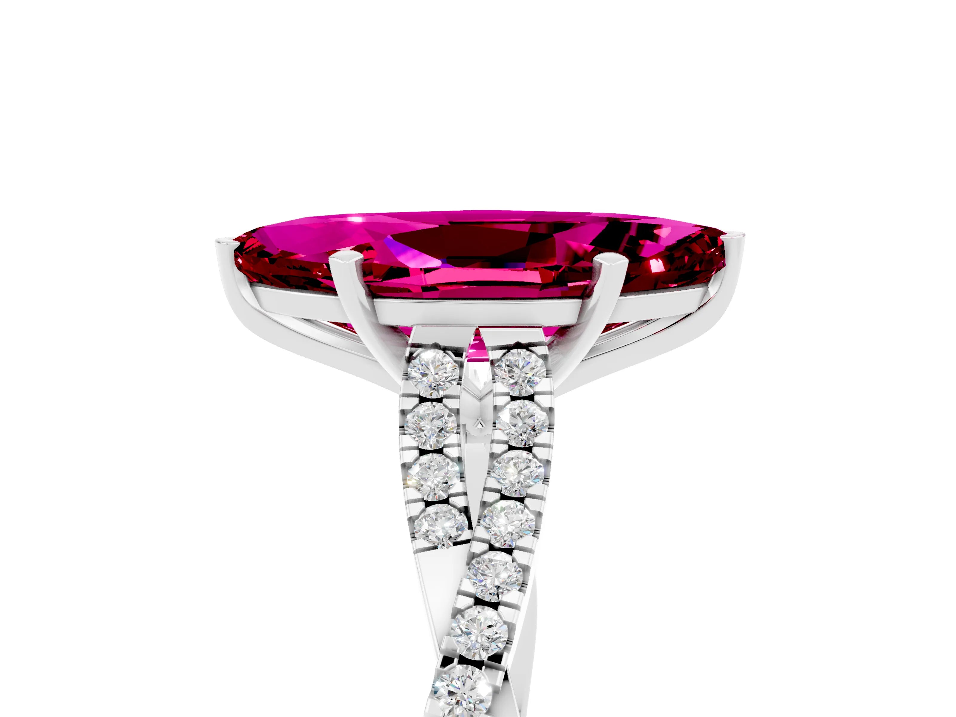 White gold Marquise Cut Garnet Solitaire Engagement Ring with Twisted Pavé Band and Four-Prong Setting_5