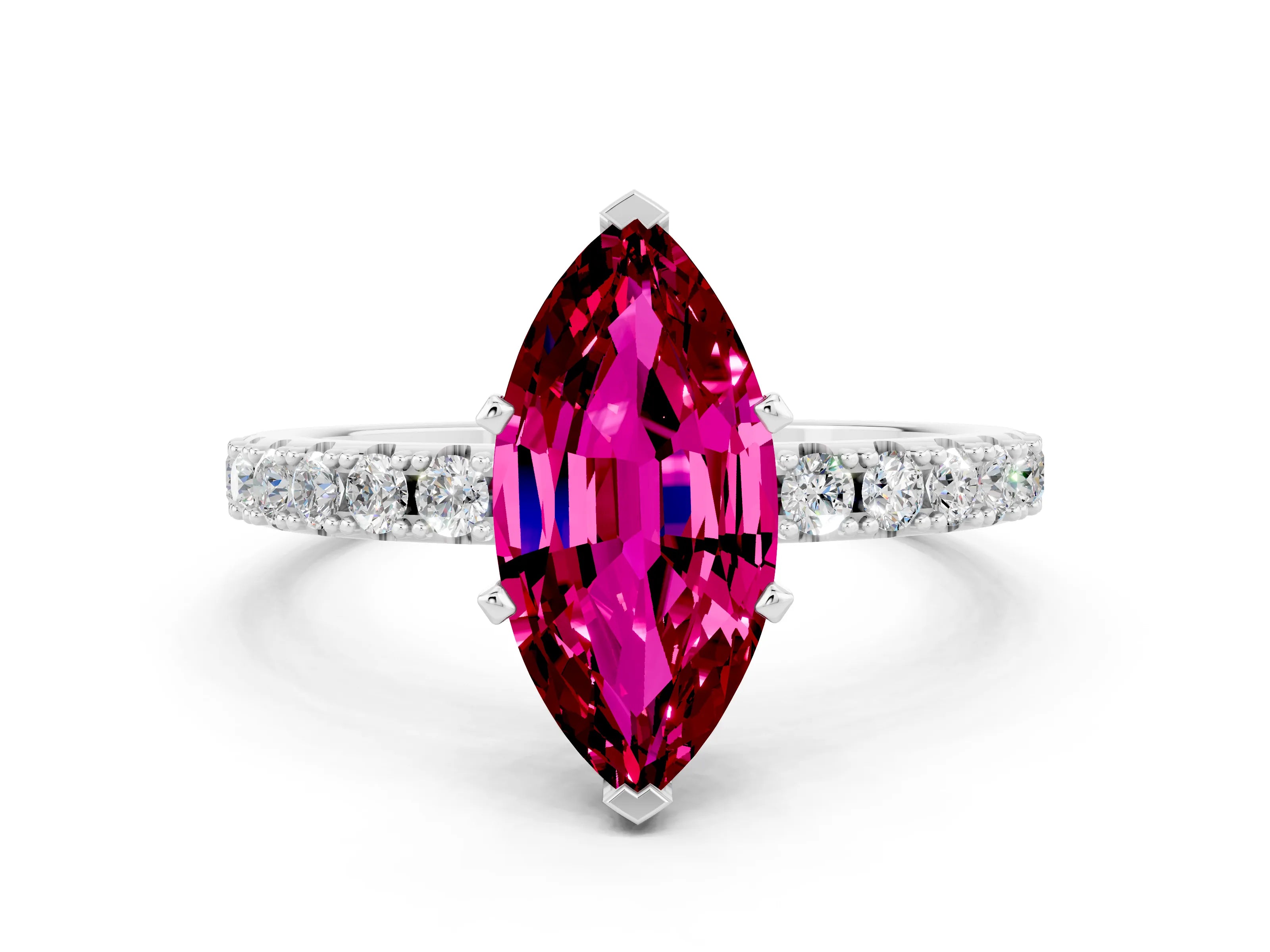 White gold Marquise Cut Garnet Solitaire Pavé Band with Four-Prong Setting