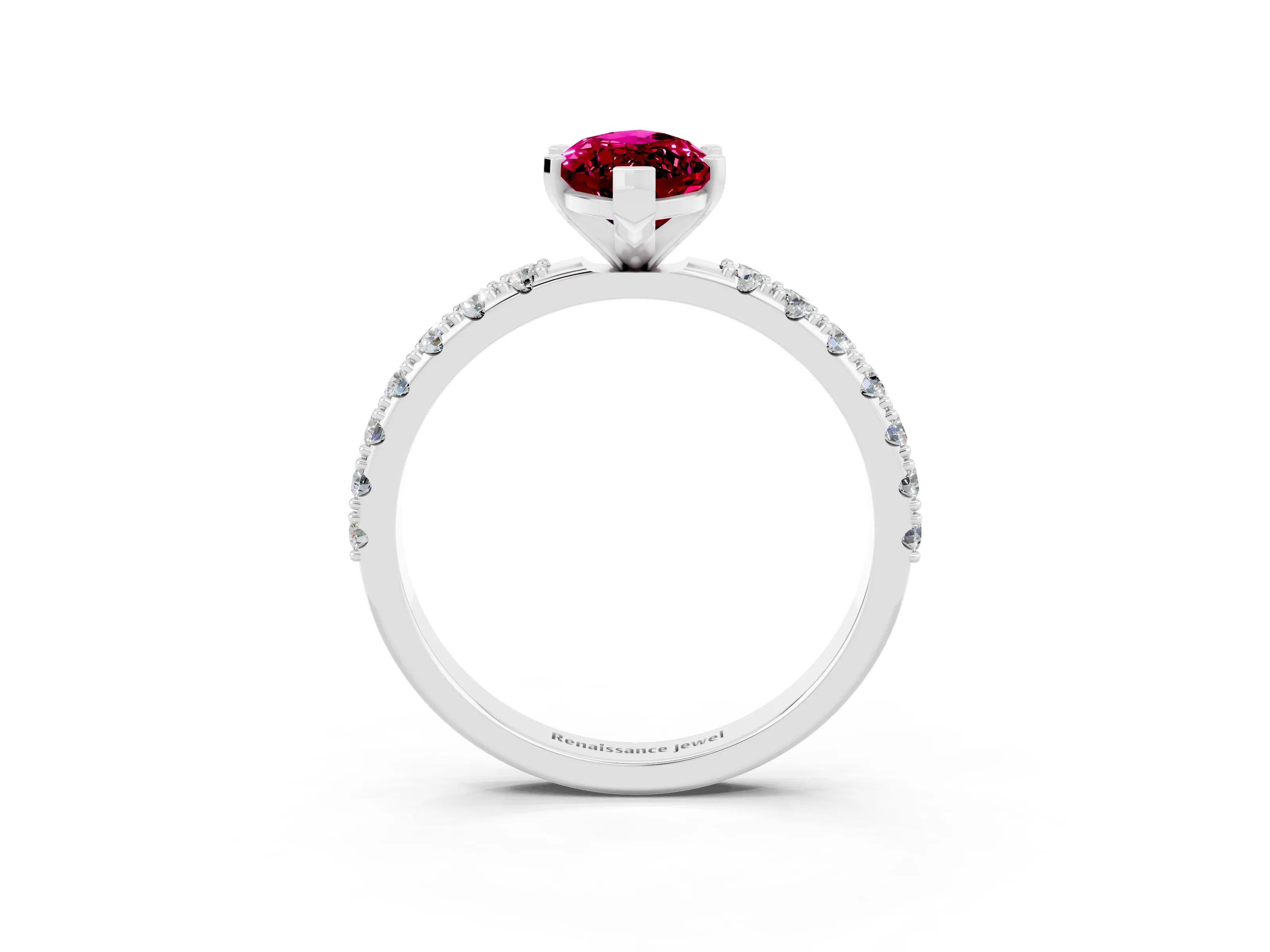 White gold Marquise Cut Garnet Solitaire Pavé Band with Four-Prong Setting_3