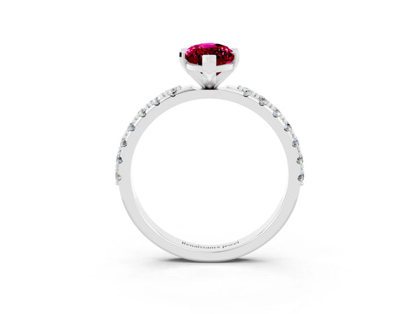 White gold Marquise Cut Garnet Solitaire Pavé Band with Four-Prong Setting
