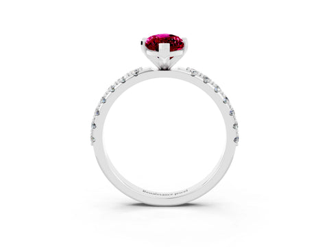 White gold Marquise Cut Garnet Solitaire Pavé Band with Four-Prong Setting_3