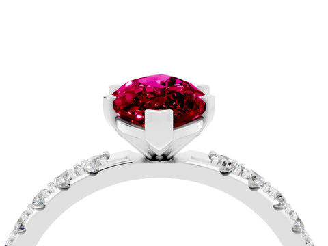 White gold Marquise Cut Garnet Solitaire Pavé Band with Four-Prong Setting_4