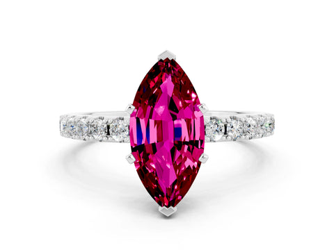 White gold Marquise Cut Garnet Solitaire Pavé Band with Four-Prong Setting