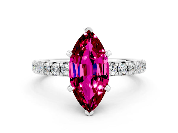 Platinum Marquise Cut Garnet Solitaire Pavé Engagement Ring with Round Band and Prong Setting