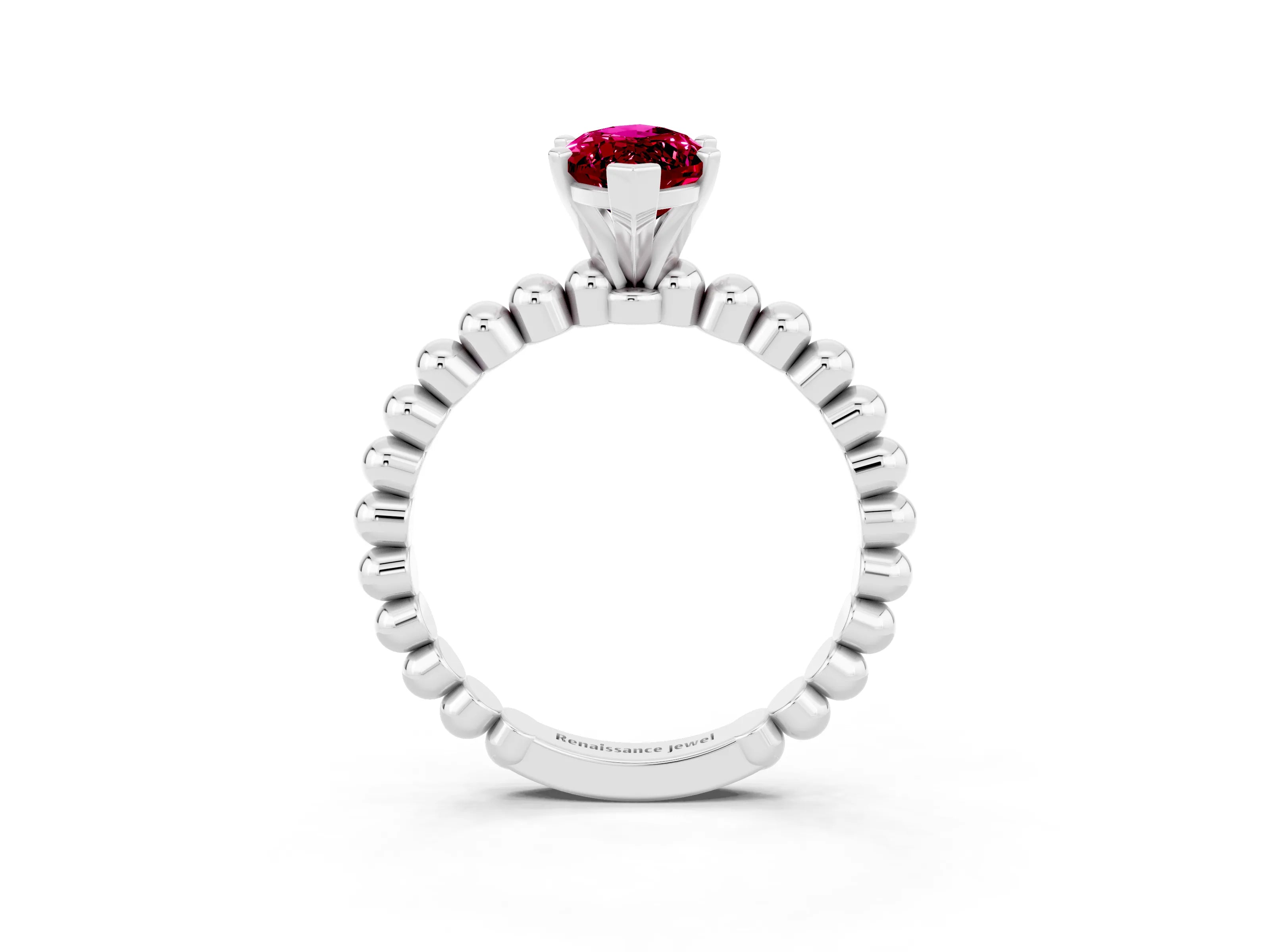 White gold Marquise Cut Garnet Solitaire Ring with Beaded Band and Prong Setting_27