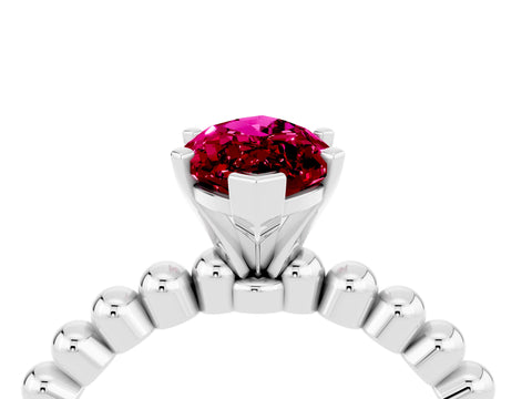 White gold Marquise Cut Garnet Solitaire Ring with Beaded Band and Prong Setting_28