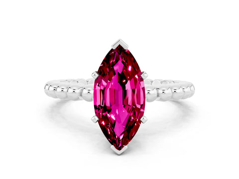 White gold Marquise Cut Garnet Solitaire Ring with Beaded Band and Prong Setting_36