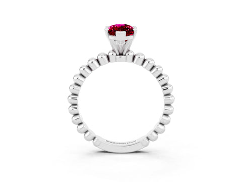 White gold Marquise Cut Garnet Solitaire Ring with Beaded Band and Prong Setting_39