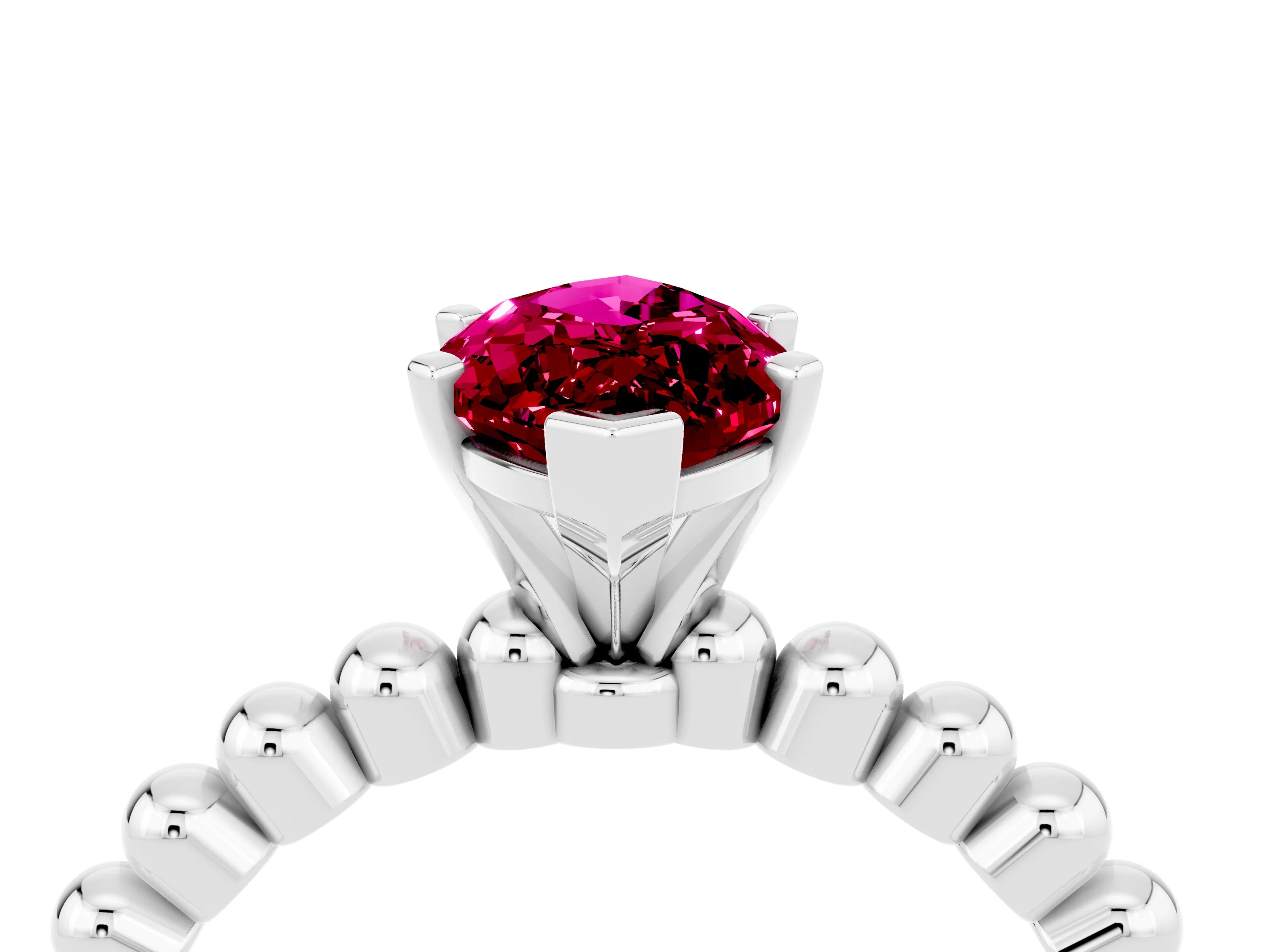 White gold Marquise Cut Garnet Solitaire Ring with Beaded Band and Prong Setting_40
