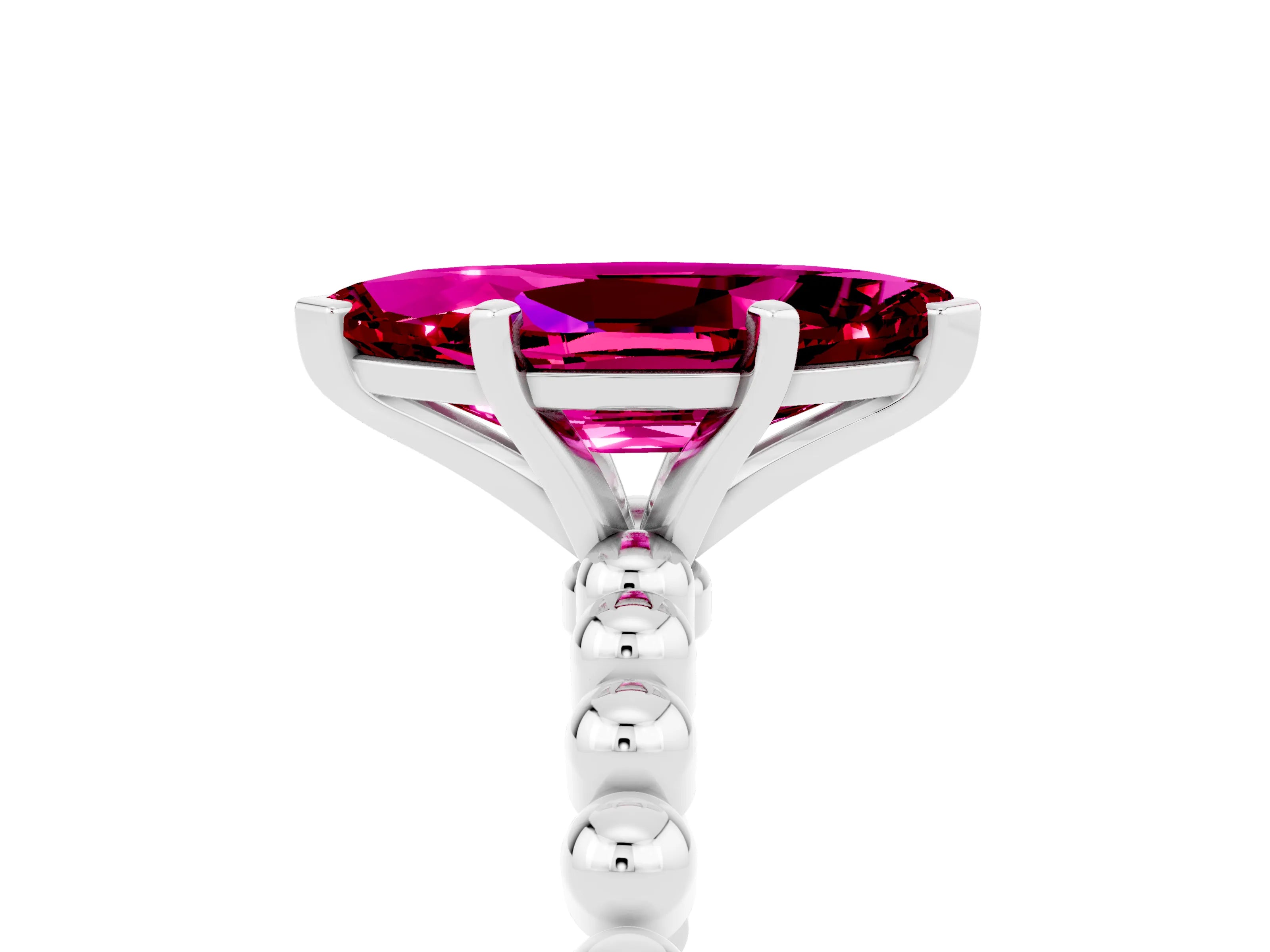 White gold Marquise Cut Garnet Solitaire Ring with Beaded Band and Prong Setting_41