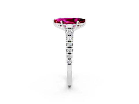 White gold Marquise Cut Garnet Solitaire Ring with Cathedral Setting and Pavé Band_2