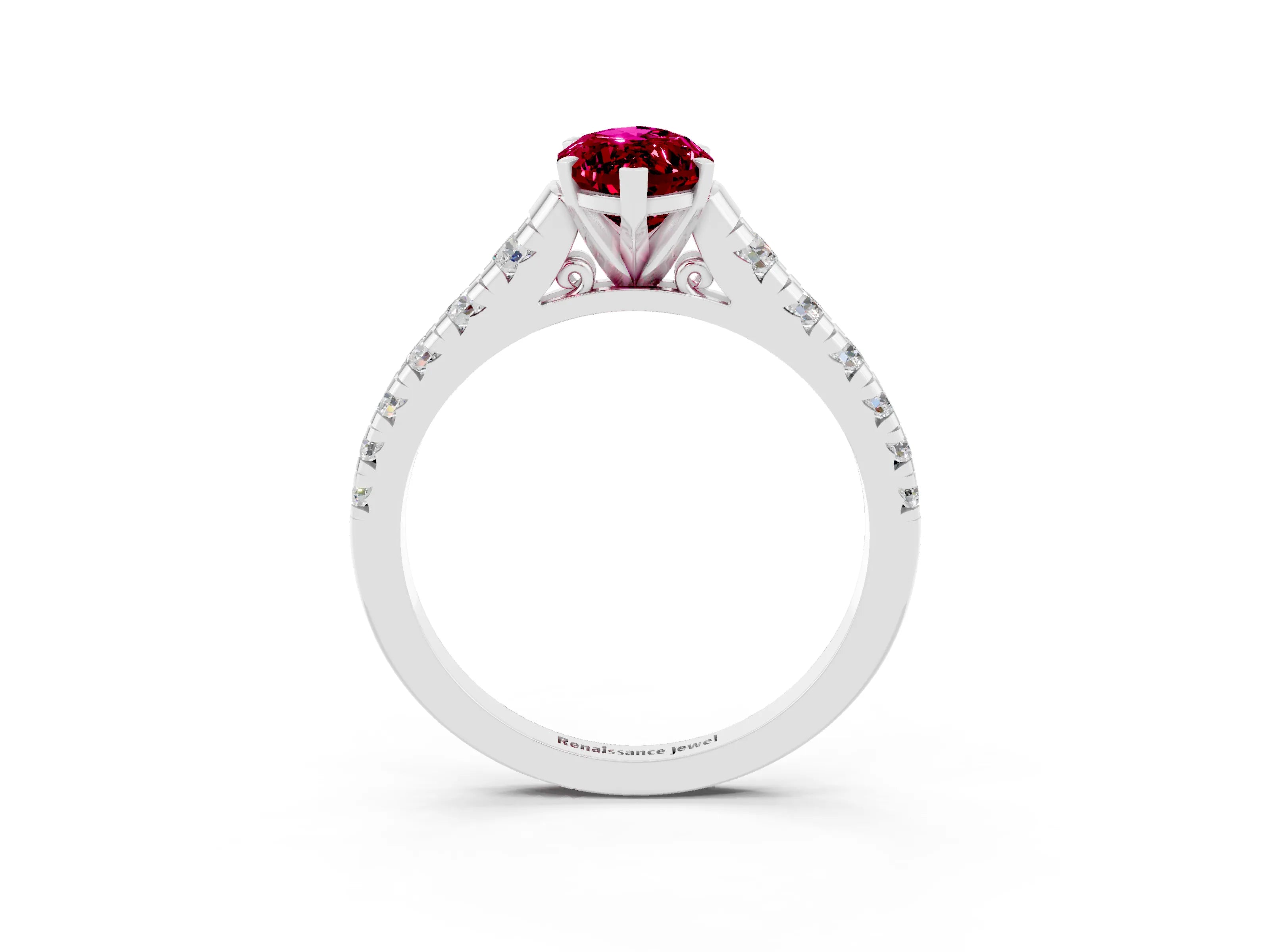 White gold Marquise Cut Garnet Solitaire Ring with Cathedral Setting and Pavé Band_3