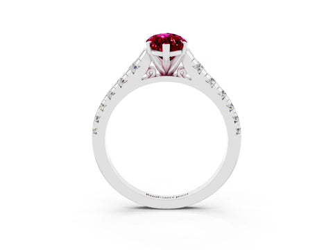 White gold Marquise Cut Garnet Solitaire Ring with Cathedral Setting and Pavé Band_3