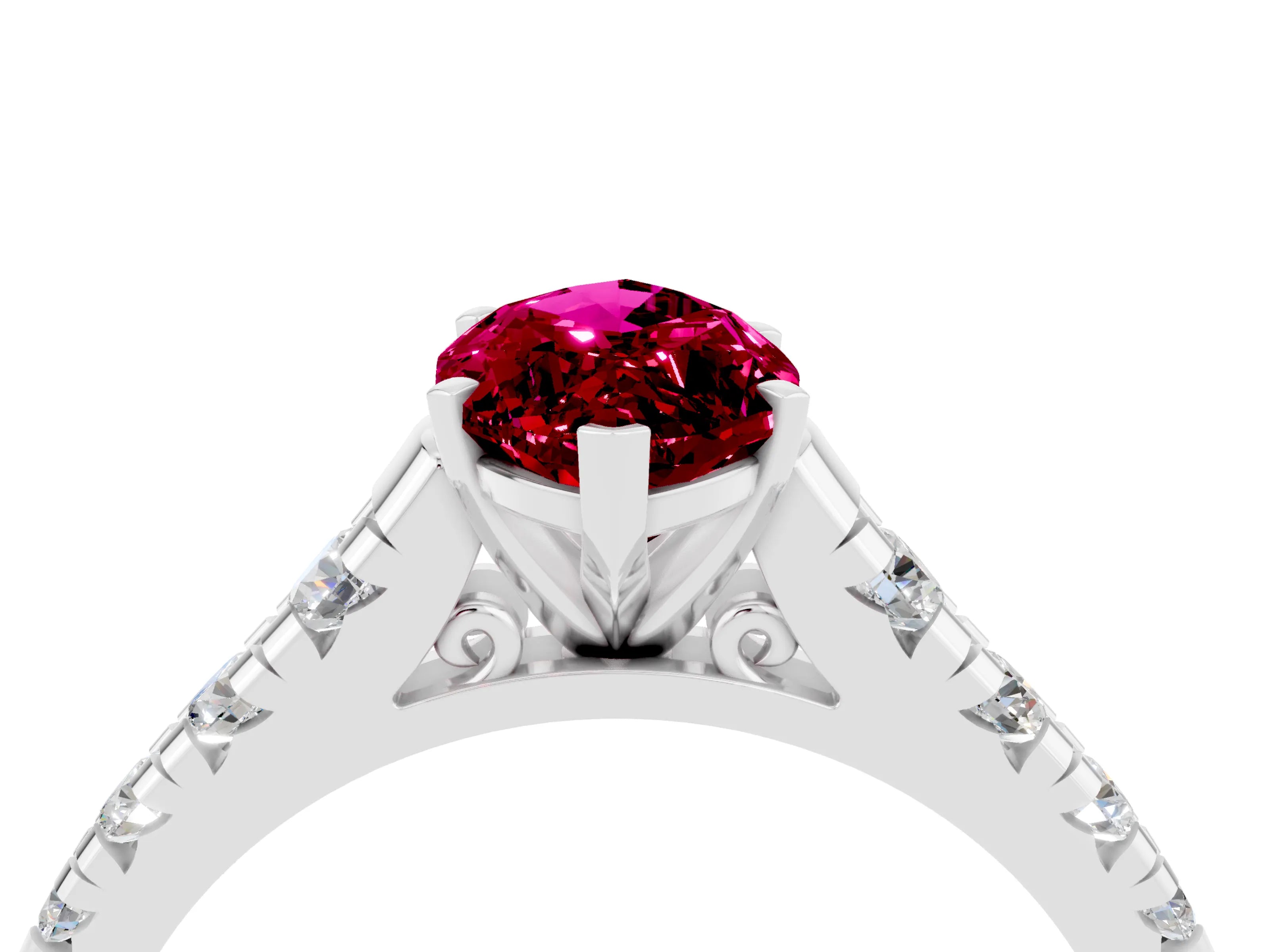 White gold Marquise Cut Garnet Solitaire Ring with Cathedral Setting and Pavé Band_4