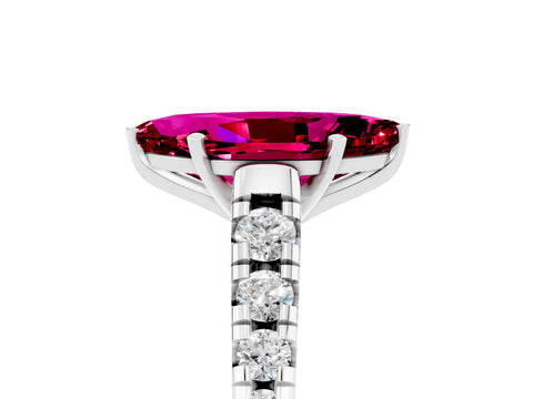 White gold Marquise Cut Garnet Solitaire Ring with Cathedral Setting and Pavé Band_5