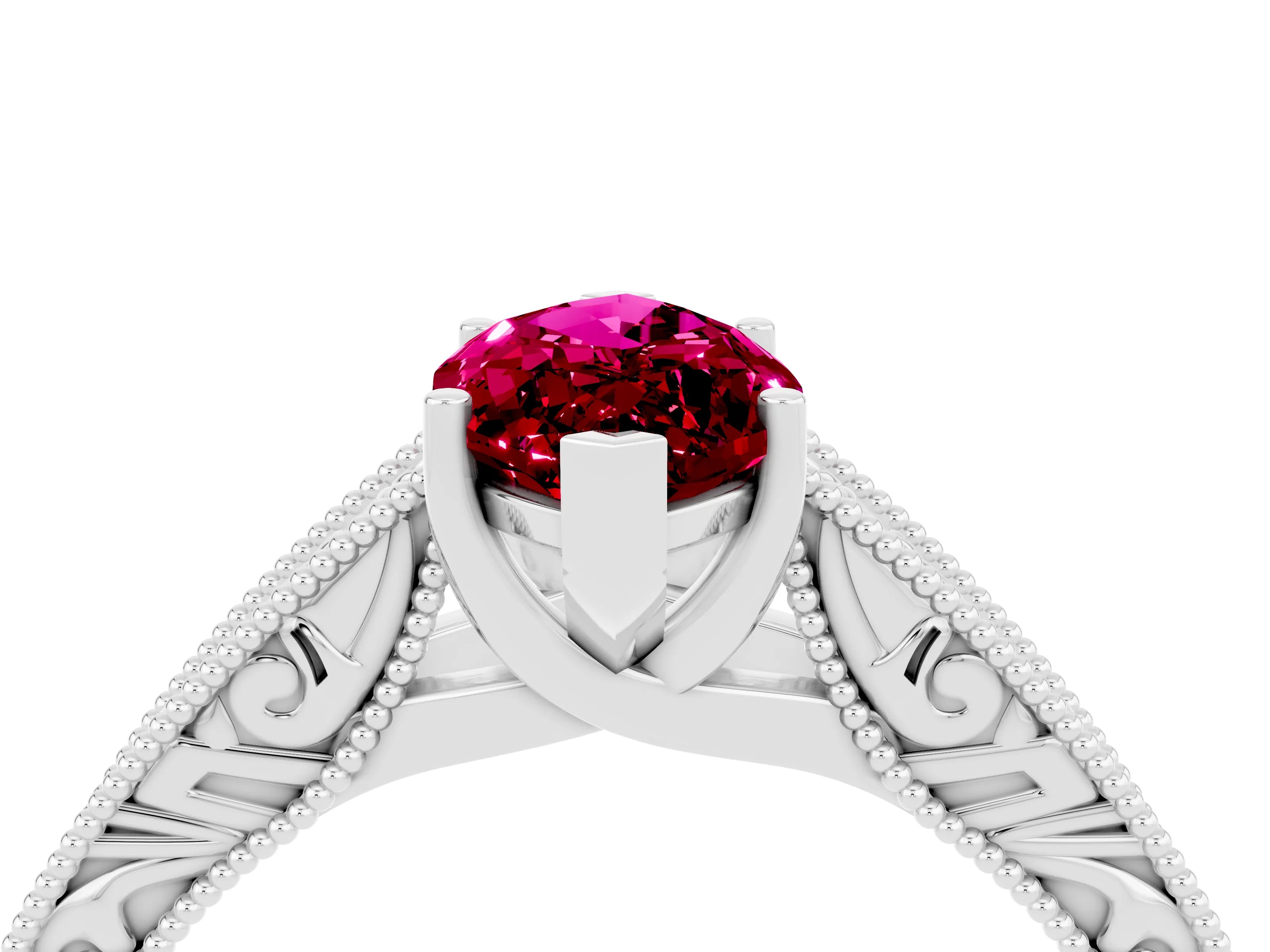 White gold Marquise Cut Garnet Solitaire Ring with Engraved Band and Four-Prong Setting_4