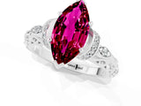 White gold Marquise Cut Garnet Solitaire Ring with Filigree Band and Four-Prong Setting_25