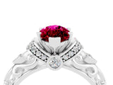 White gold Marquise Cut Garnet Solitaire Ring with Filigree Band and Four-Prong Setting_28