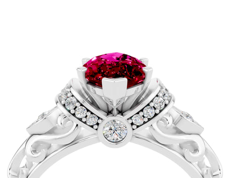 White gold Marquise Cut Garnet Solitaire Ring with Filigree Band and Four-Prong Setting_28