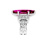 White gold Marquise Cut Garnet Solitaire Ring with Filigree Band and Four-Prong Setting_29