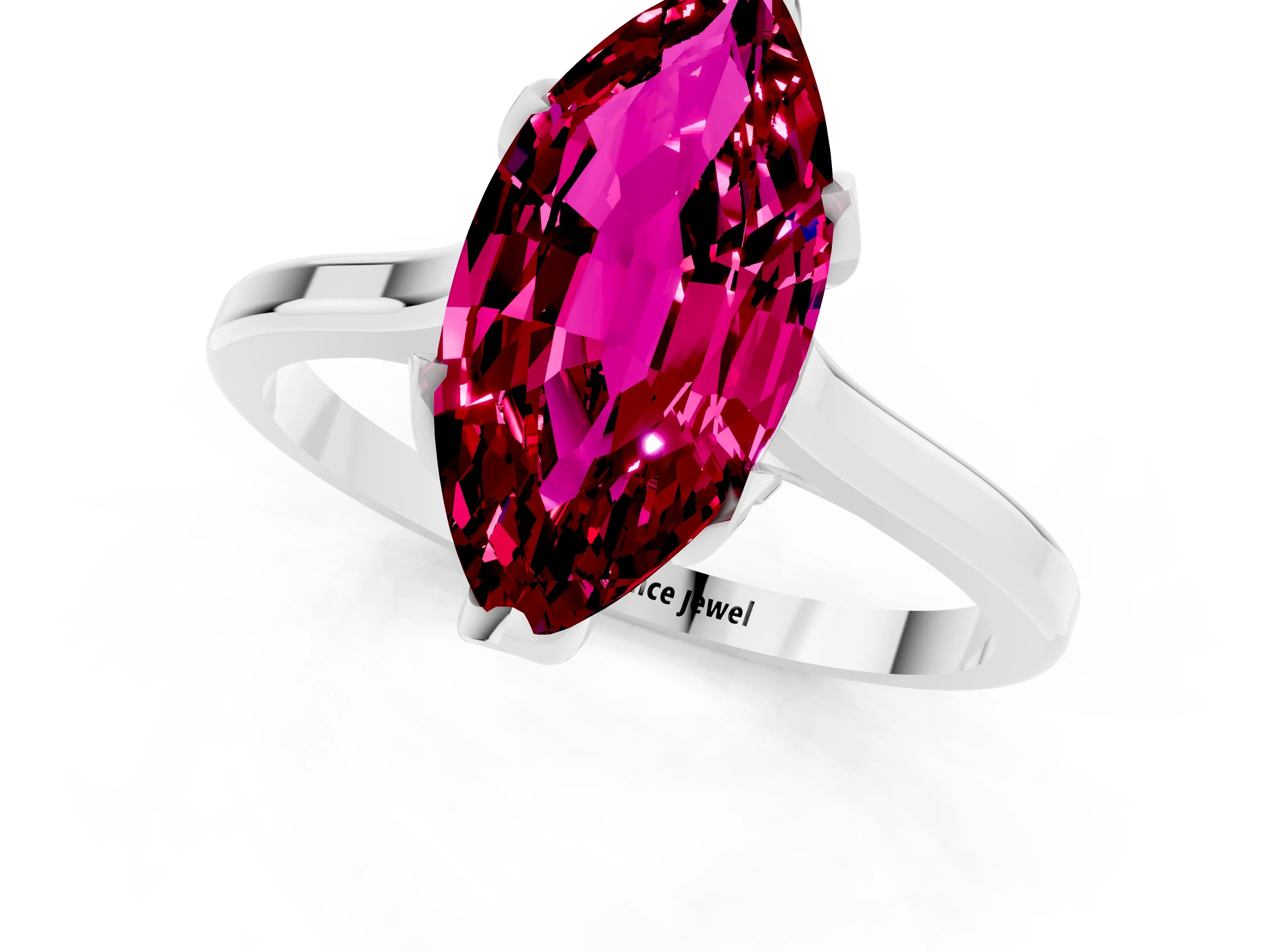White gold Marquise Cut Garnet Solitaire Ring with Flower Prong Setting and Classic Band_13