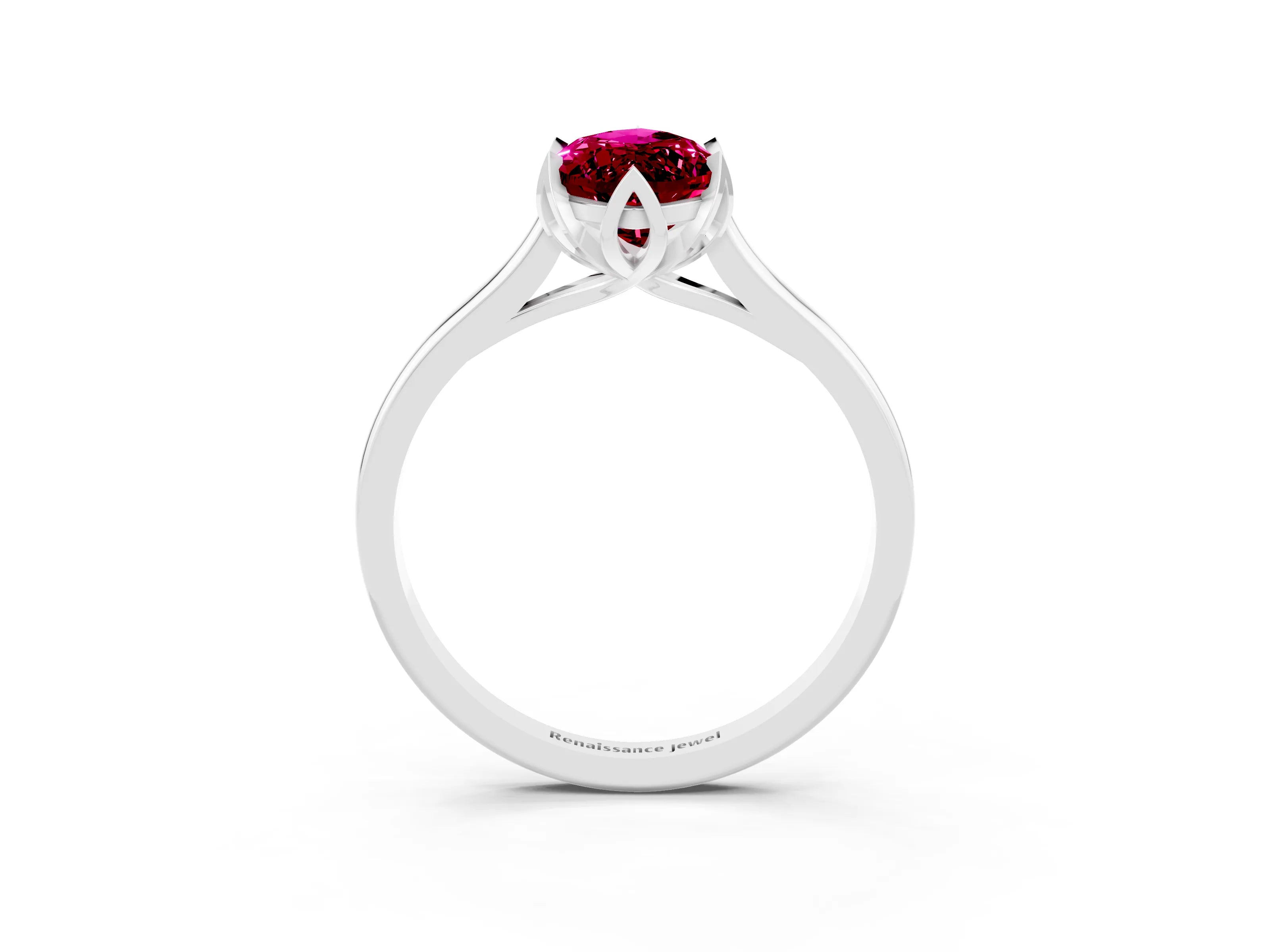 White gold Marquise Cut Garnet Solitaire Ring with Flower Prong Setting and Classic Band_15