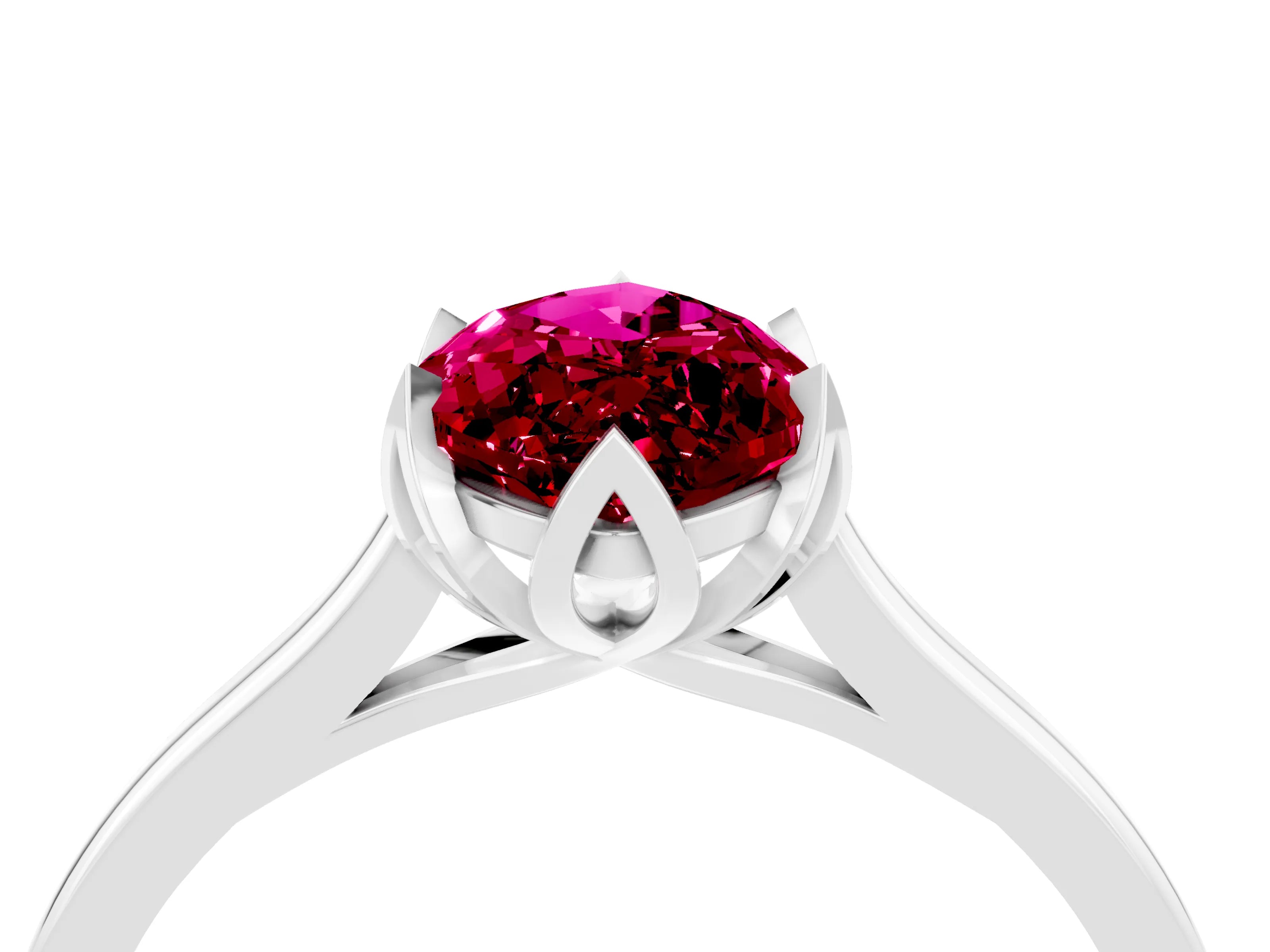 White gold Marquise Cut Garnet Solitaire Ring with Flower Prong Setting and Classic Band_16