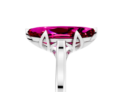 White gold Marquise Cut Garnet Solitaire Ring with Flower Prong Setting and Classic Band_17