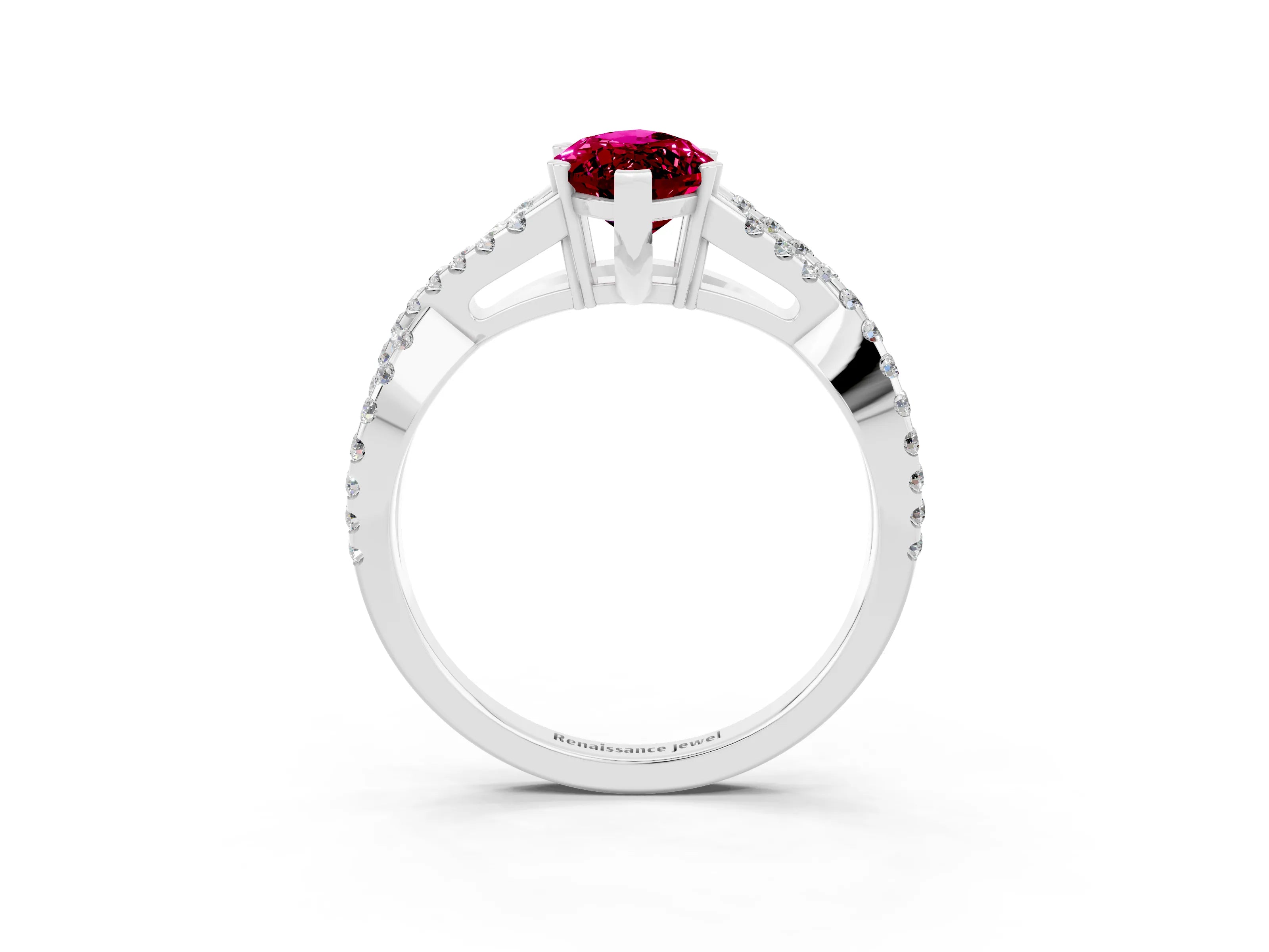 White gold Marquise Cut Garnet Solitaire Ring with Four-Prong Setting and Twisted Pavé Band_3