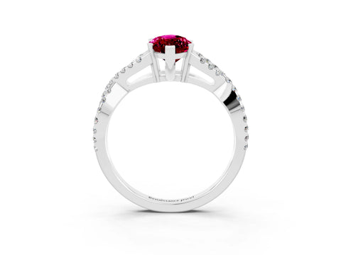 White gold Marquise Cut Garnet Solitaire Ring with Four-Prong Setting and Twisted Pavé Band_3