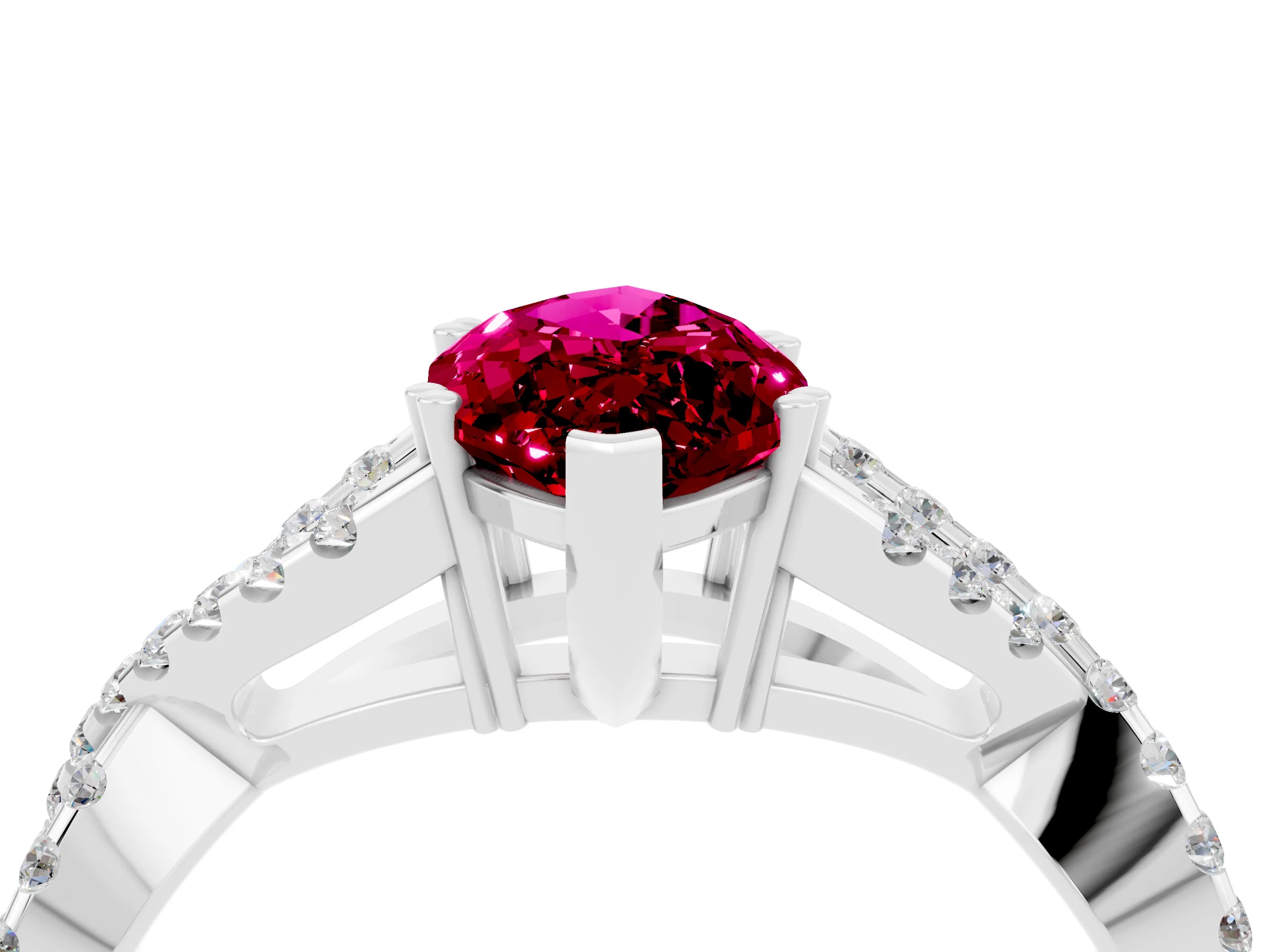 White gold Marquise Cut Garnet Solitaire Ring with Four-Prong Setting and Twisted Pavé Band_4