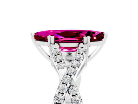 White gold Marquise Cut Garnet Solitaire Ring with Four-Prong Setting and Twisted Pavé Band_5