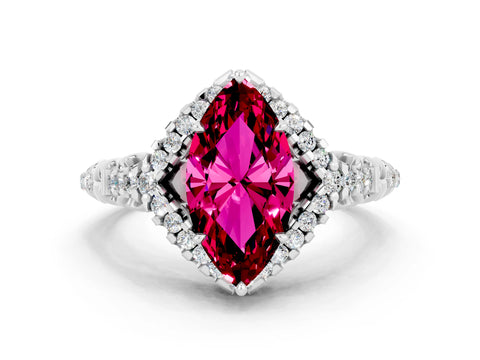 White gold Marquise Cut Garnet Solitaire Ring with Hidden Halo and Pavé Band_12
