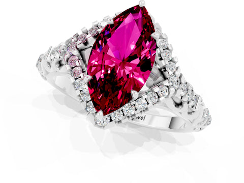 White gold Marquise Cut Garnet Solitaire Ring with Hidden Halo and Pavé Band_13