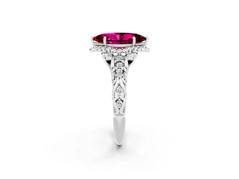White gold Marquise Cut Garnet Solitaire Ring with Hidden Halo and Pavé Band_14
