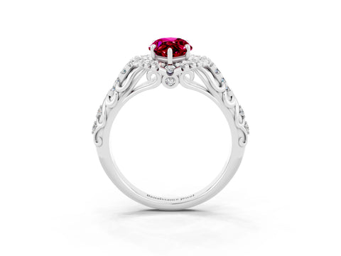 White gold Marquise Cut Garnet Solitaire Ring with Hidden Halo and Pavé Band_15