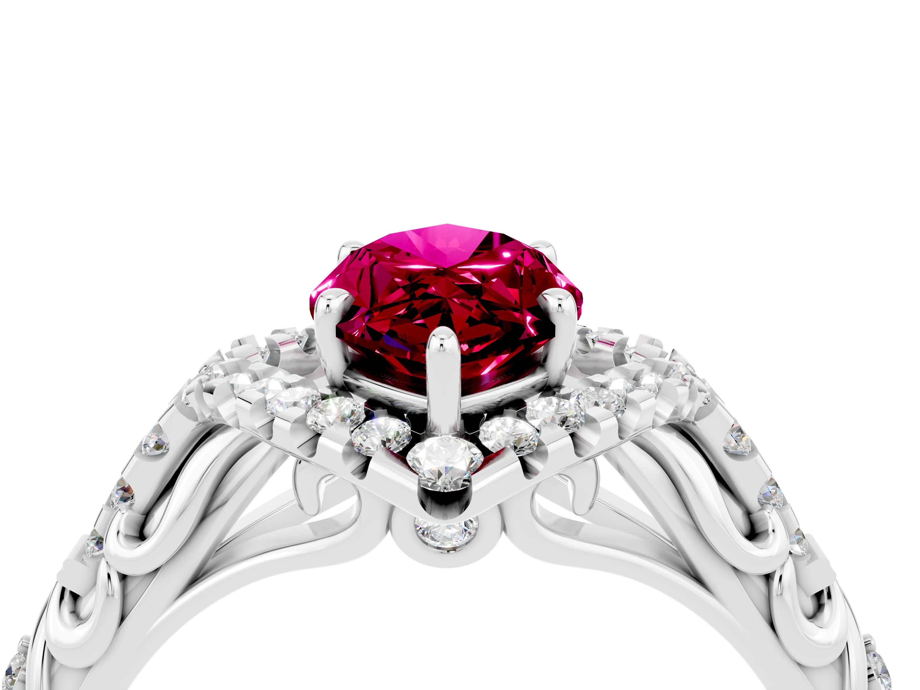 White gold Marquise Cut Garnet Solitaire Ring with Hidden Halo and Pavé Band_16