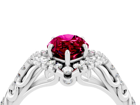 White gold Marquise Cut Garnet Solitaire Ring with Hidden Halo and Pavé Band_16